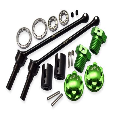 Hard Steel Front Or Rear Extend CVD Shaft (110mm) With Aluminum Wheel Lock & Hex Claw For Traxxas 1/10 Maxx With WideMAXX Monster Truck 89086-4 - 18Pc Set Green