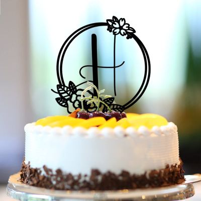 Vinisong Personalized Letter Cake Toppers Initials H Cake Topper Black Acrylic Cake Decoration Wreath Cake Topper Perfect for Birthday Wedding Anniversary Party(H,05)