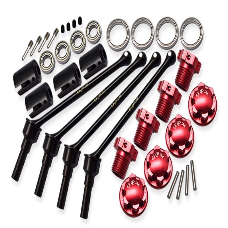 Hard Steel Front And Rear Extend CVD Shaft (110mm) With Aluminum Wheel Lock & Hex Claw For Traxxas 1/10 Maxx With WideMAXX Monster Truck 89086-4 - 36Pc Set Red
