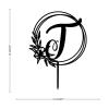 Vinisong Personalized Letter Cake Toppers Initials T Cake Topper Black Acrylic Cake Decoration Wreath Cake Topper Perfect for Birthday Wedding Anniversary Party(T,07) view 2