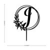 Vinisong Personalized Letter Cake Toppers Initials J Cake Topper Black Acrylic Cake Decoration Wreath Cake Topper Perfect for Birthday Wedding Anniversary Party(J,07) view 2