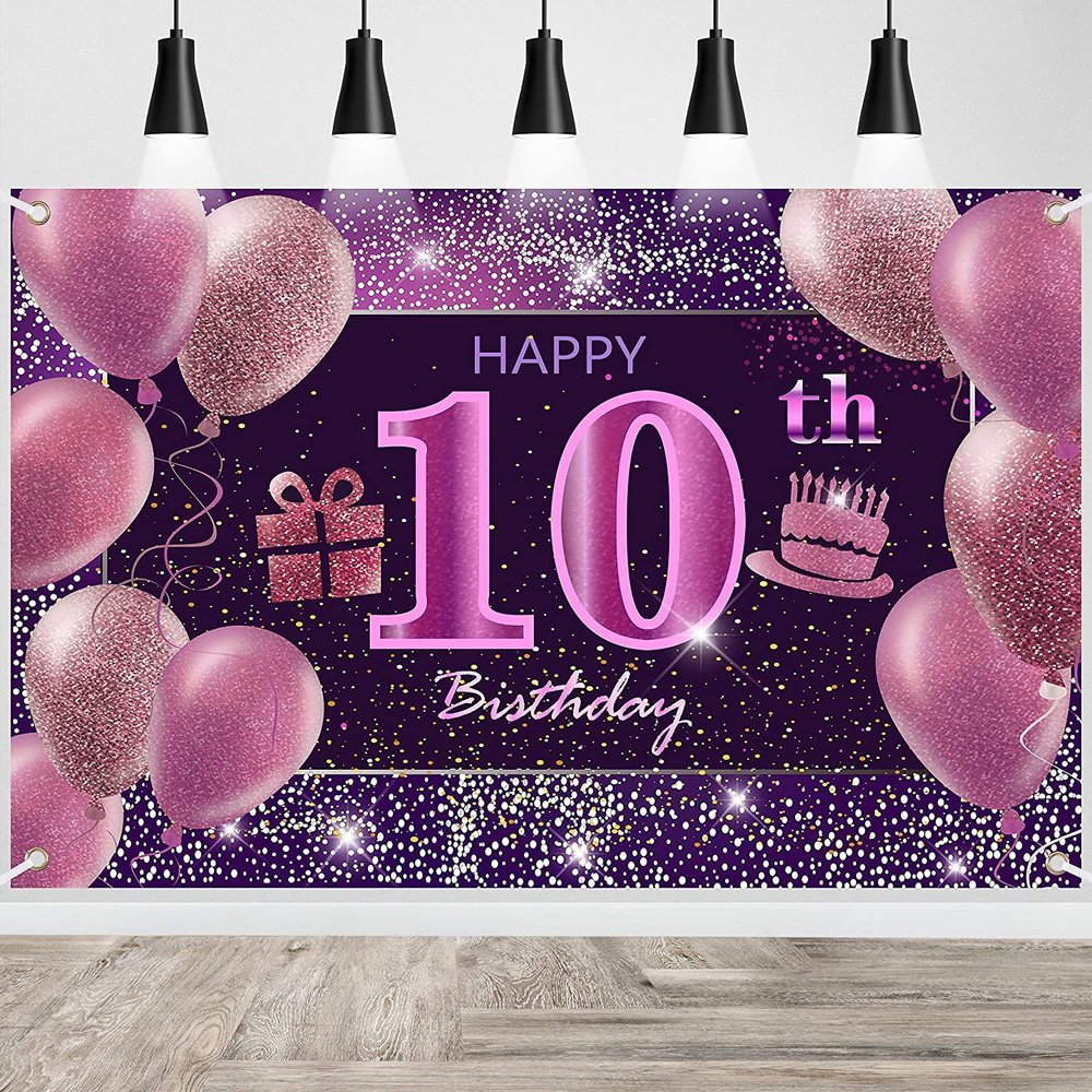 10th Birthday Decorations for Girls Happy Birthday Banner Pink Decorations for A Party Birthday Backdrop for Women