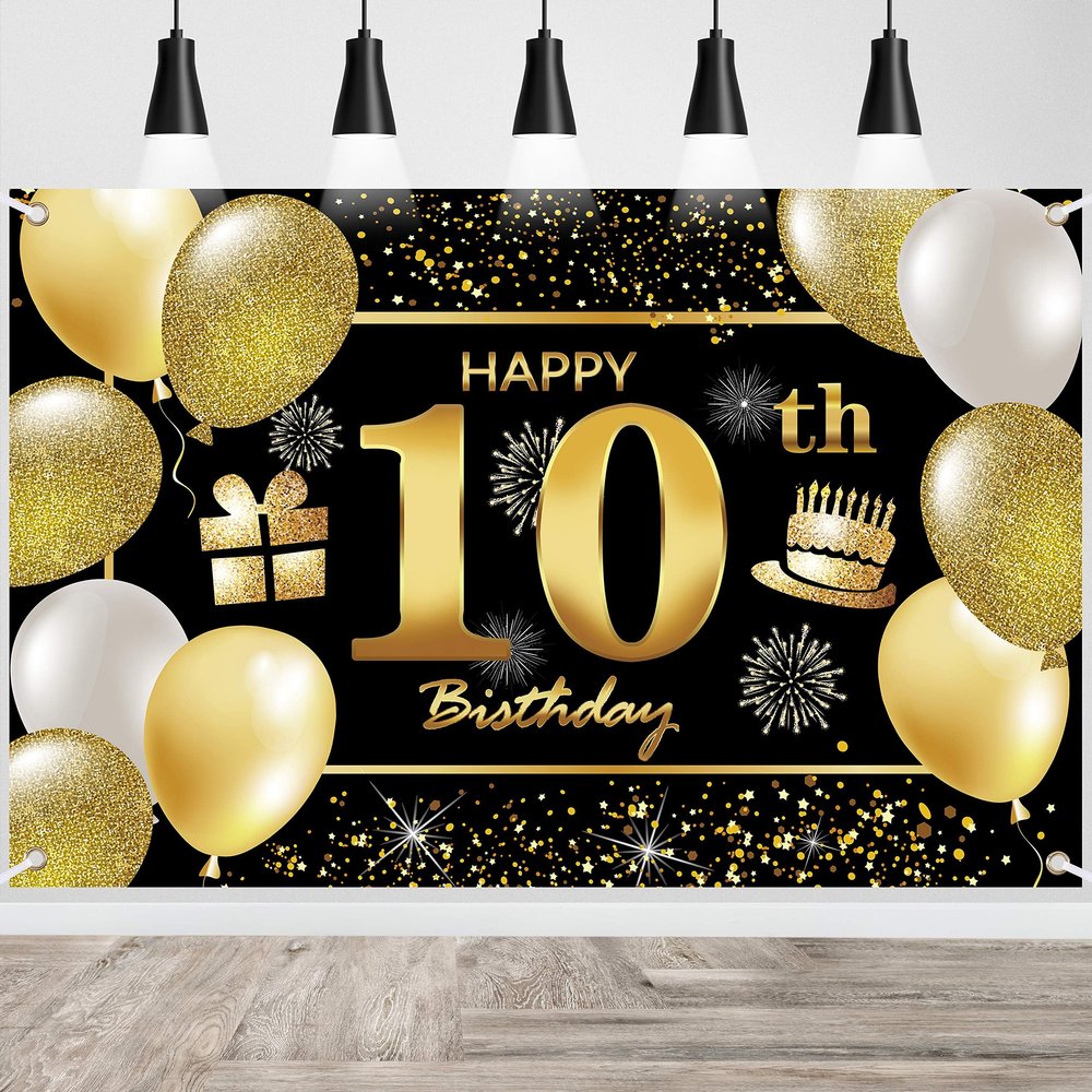 10th Happy Birthday Banner - Decorations for Men's Party Backdrop