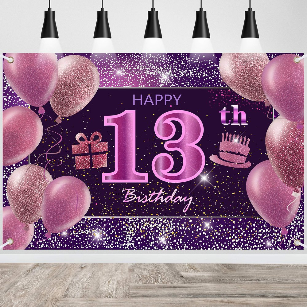13th Birthday Decorations for Girls Happy Birthday Banner Pink Decorations for A Party Birthday Backdrop for Women