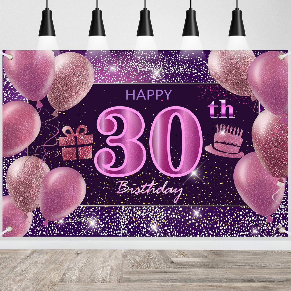 30th Birthday Decorations for Girls Happy Birthday Banner Pink Decorations for A Party Birthday Backdrop for Women