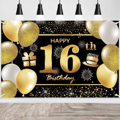 16th Happy Birthday Banner - Decorations for Men's Birthday Party
