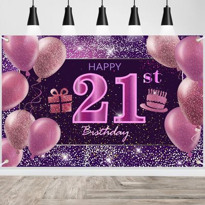 21st Birthday Decorations for Girls Happy Birthday Banner Pink Decorations for A Party Birthday Backdrop for Women