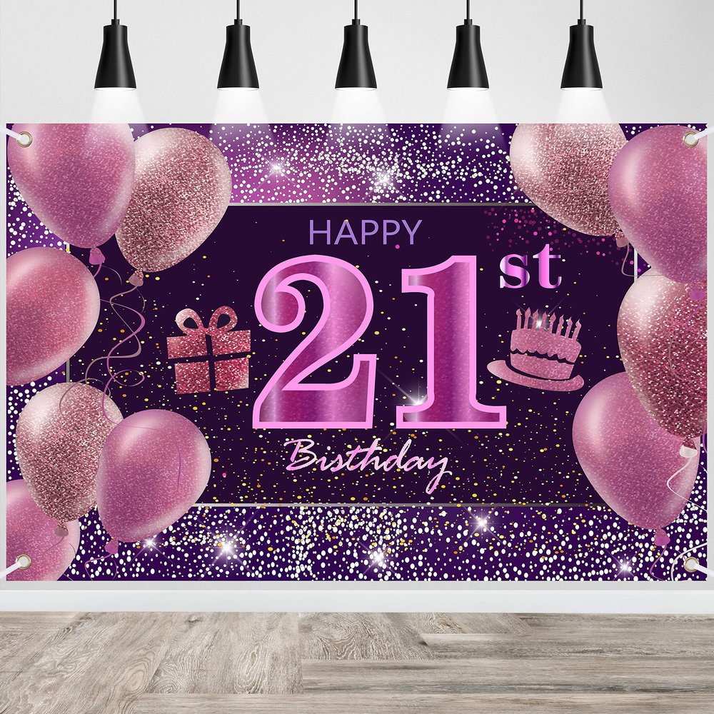 21st Birthday Decorations for Girls Happy Birthday Banner Pink Decorations for A Party Birthday Backdrop for Women