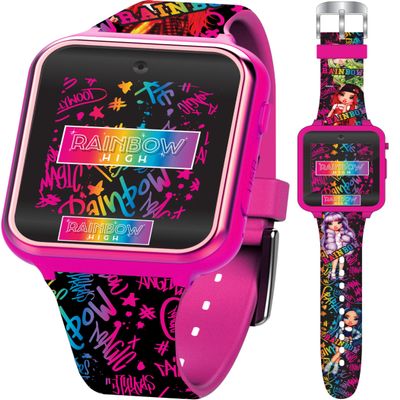 Accutime Kids Rainbow High Educational Learning Touchscreen Pink Smart Watch Toy with Multicolor Strap for Girls, Boys, Toddlers - Selfie Cam, Games, Alarm, Calculator, Pedometer (Model: RNB4017AZ)