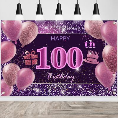 100th Birthday Decorations for Girls Happy Birthday Banner Pink Decorations for A Party Birthday Backdrop for Women