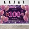 100th Birthday Decorations for Girls Happy Birthday Banner Pink Decorations for A Party Birthday Backdrop for Women view 1