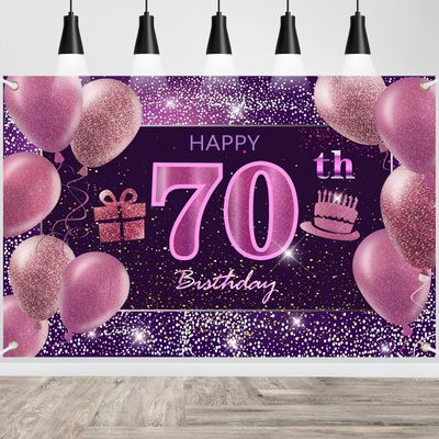 70th Birthday Decorations for Girls Happy Birthday Banner Pink Decorations for A Party Birthday Backdrop for Women