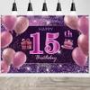 15th Birthday Decorations for Girls Happy Birthday Banner Pink Decorations for A Party Birthday Backdrop for Women view 1