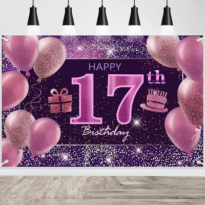 17th Birthday Decorations for Girls Happy Birthday Banner Pink Decorations for A Party Birthday Backdrop for Women