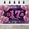 17th Birthday Decorations for Girls Happy Birthday Banner Pink Decorations for A Party Birthday Backdrop for Women view 1