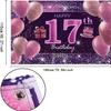 17th Birthday Decorations for Girls Happy Birthday Banner Pink Decorations for A Party Birthday Backdrop for Women view 2