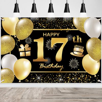17th Happy Birthday Banner - Decorations for Men's Birthday Party