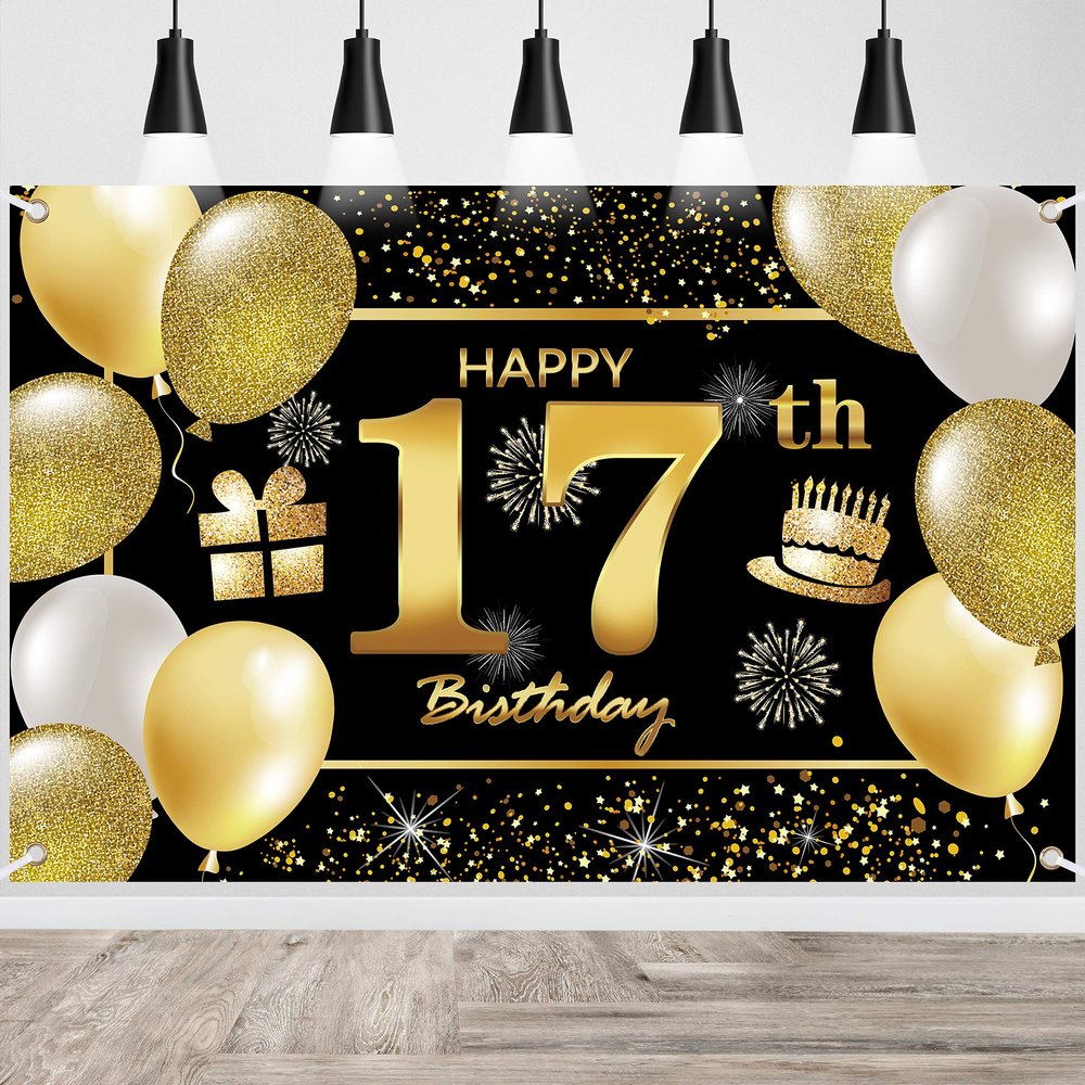 17th Happy Birthday Banner - Decorations for Men's Birthday Party