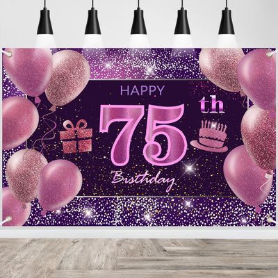 75th Birthday Decorations for Girls Happy Birthday Banner Pink Decorations for A Party Birthday Backdrop for Women