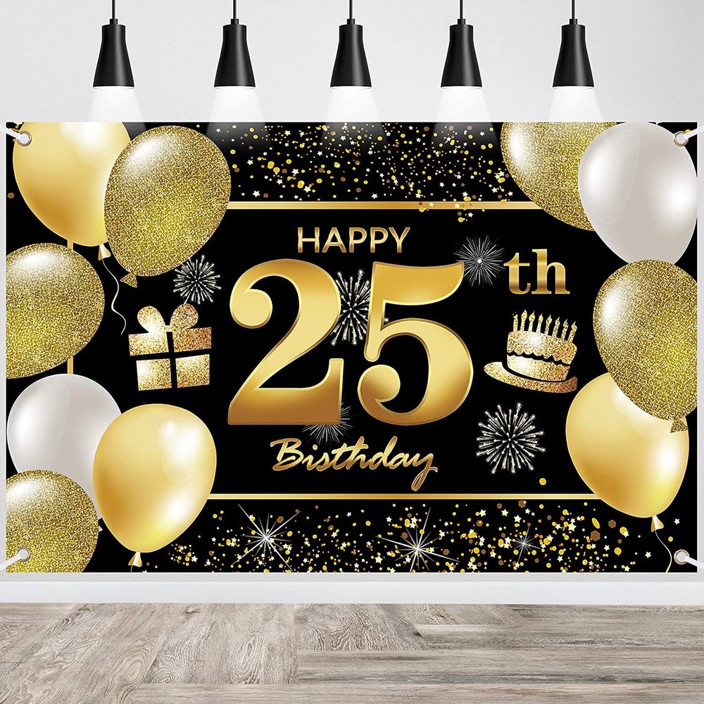 25th Happy Birthday Banner Birthday Decorations for Men Birthday Party Decorations Birthday Backdrop