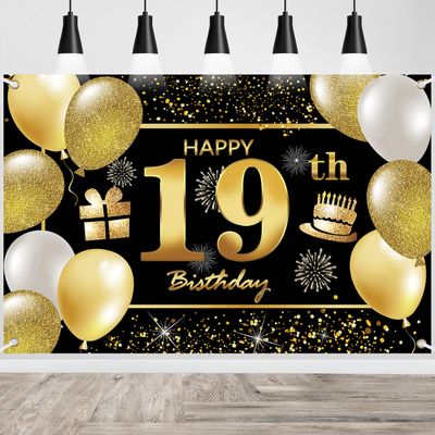 19th Happy Birthday Banner Birthday Decorations for Men Birthday Party Decorations Birthday Backdrop