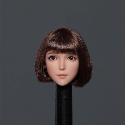 1/6 Scale Female Head Sculpt, Asian Girl Brown Planted Hair Head Carved for 12inches Seamless Action Figure Body Doll (A)