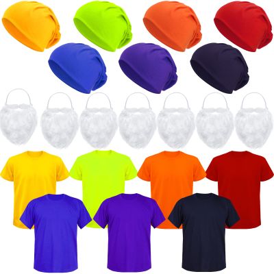 21 Pcs Halloween Dwarf Costume Seven Christmas Dwarf T-Shirt Gnome Hats Fake Beard for Christmas Fairy Tale Costumes(X-Large)