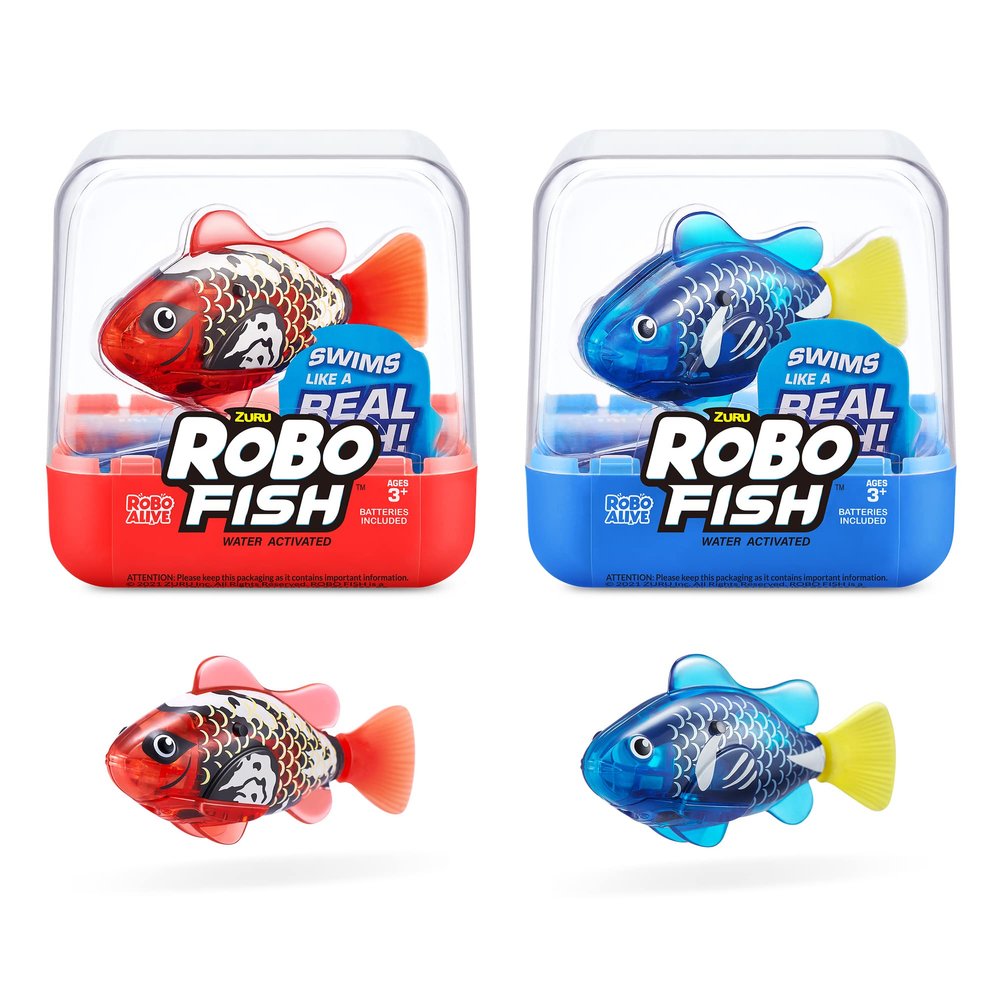 Robo Alive Robo Fish Robotic Swimming Fish (Blue + Red) by ZURU Water Activated, Changes Color, Comes with Batteries, Amazon Exclusive (2 Pack) Series 3