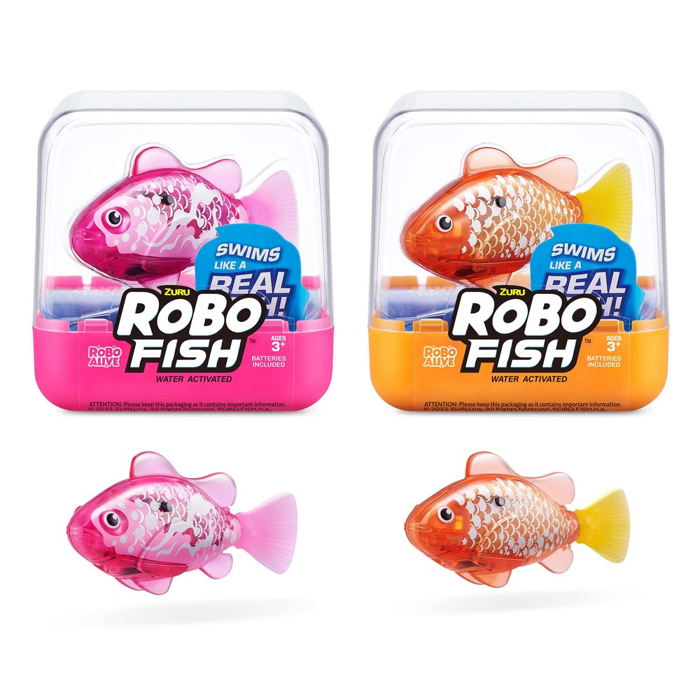 Robo Alive Robo Fish Robotic Swimming Fish (Pink + Golden) by ZURU Water Activated, Changes Color, Comes with Batteries, Amazon Exclusive (2 Pack) Series 3