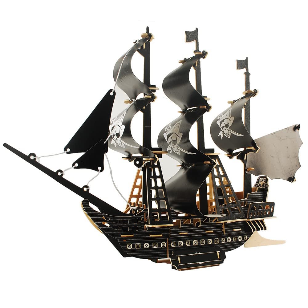 YOUUGIOR Wooden Sea Pirate Boat Puzzle Dollhouse DIY Kits Miniature Doll House 3D Puzzle