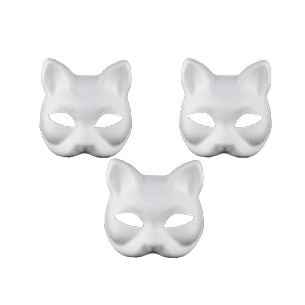 Alipis Diy Hand Painted Blank Cat Face Mask for Kids Paintable Paper Mache Animal Mask for Halloween Masquerade Costume Party and Classroom Creative Play 6.7X7 Inch Lightweight