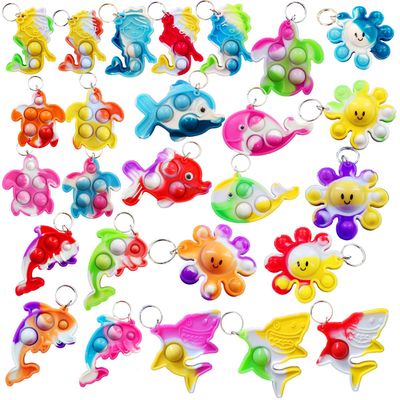 HOZKEAP 26 Packs Bluk Sea Animal Octopus fishs dolphins turtles sharks whales mini Pop Keychain,Birthday Party Favors Supplies summer students Prize , Backpack Charms Classroom Prizes