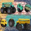 Crelloci 2 Pack School Bus Monster Truck Toy, Die Cast Big Wheel Monster Truck, Green Yellow Pull Back Car Toys, Play Vehicle Gifts for Kids, Toddlers, Boys Age 3+ view 2