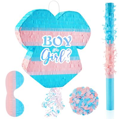 Lewtemi 4 Pcs Gender Reveal Piata Set Includes Pull String Piata, Colorful Confetti, Piata Stick and Blindfold Gender Reveal Decorations Gender Reveal Ideas for Baby Shower Gender Reveal Party