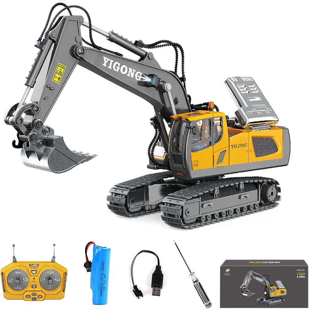 GoolRC RC Excavator, 1:20 Scale RC Construction Vehicle Toy, 2.4GHz 11 Channel Engineering Vehicles Educational Toys with Light and Music for, s and s