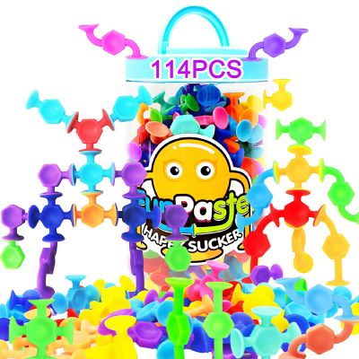 CreateView 114pcs Suction Cup Bath Toys for Kids Toddlers Family Game - Preschool Learning Sensory Montessori Classroom Stocking Stuffers for Ages 3-8 Bathtub Window Toys for Autism