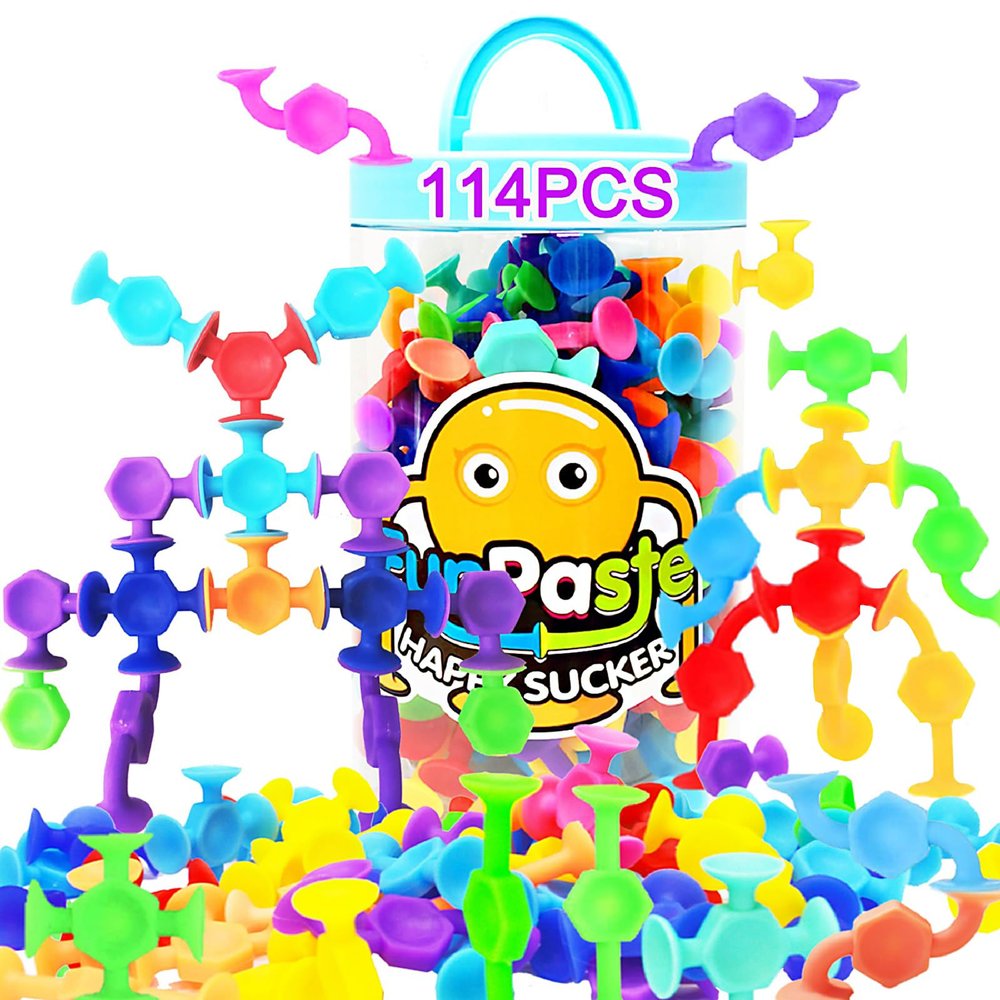 CreateView 114pcs Suction Cup Bath Toys for Kids Toddlers Family Game - Preschool Learning Sensory Montessori Classroom Stocking Stuffers for Ages 3-8 Bathtub Window Toys for Autism