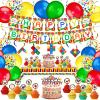 78 Pcs Building Block Birthday Party Supplies Party Decorations Include Happy Birthday Banner, Building Block Swirls, Table Cover, Cake Toppers, Cupcake Toppers, Balloons for Boys Girls Kids view 1