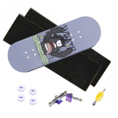 Fingerboard with Upgraded Components - Pro Board Shape and Size, Bearing Wheels, Trucks, and Locknuts - 34mm x 100mm Handmade Wooden Board - 7Deadly Sins Series (Wrath)