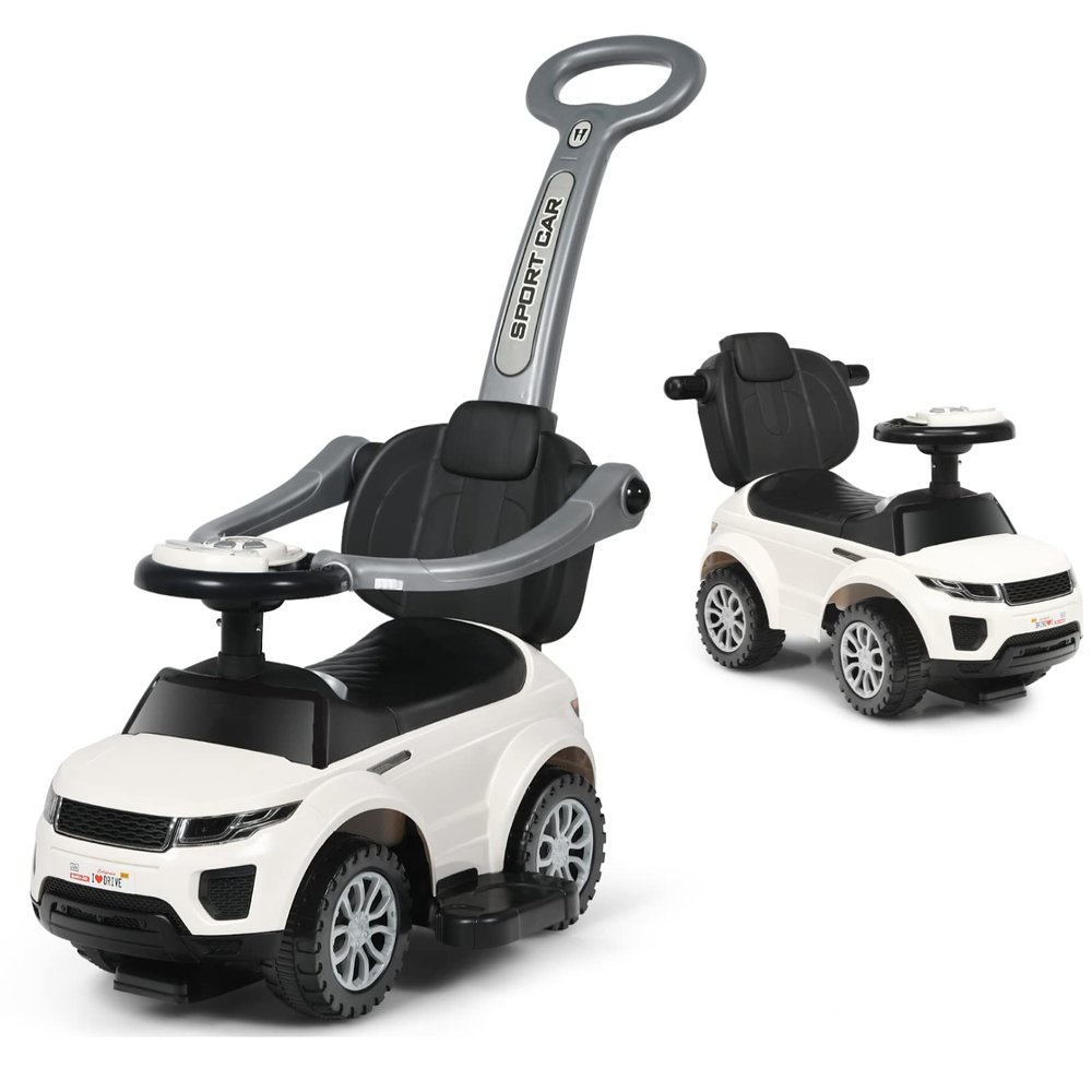 HONEY JOY Ride On Push Car, Foot to Floor Ride On Sliding Car Push Handle & Detachable Guardrail, Sound & Lights, Under Seat Storage, Push Cars for Toddlers 1-3, Gift for Kids Boys Girls(White)
