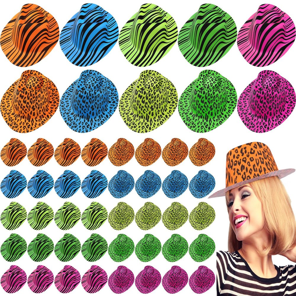 Handepo 50 Pcs Neon Party Hats for Adults Kids Halloween Colorful Plastic Cowboy Party Hats UV Reactive Fluorescent for Glow Birthday Weddings Carnival Concerts Music