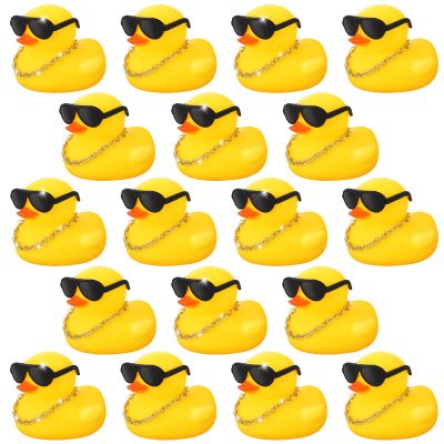 18 Pcs Mini Rubber Ducks Baby Shower Tiny Rubber Ducks Bulk with Sunglasses, Float Bathtub Duckies for Shower Birthday Party Favors Carnival Gift(Yellow)