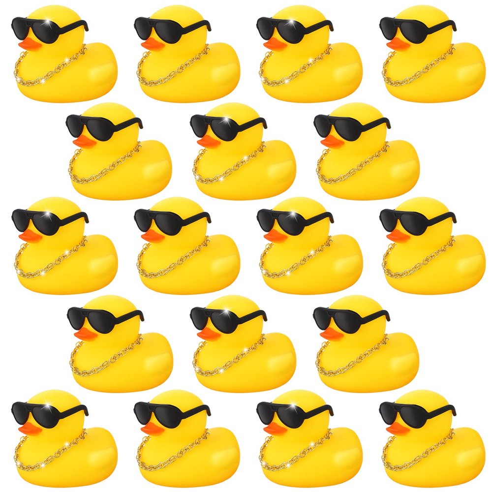 18 Pcs Mini Rubber Ducks Baby Shower Tiny Rubber Ducks Bulk with Sunglasses, Float Bathtub Duckies for Shower Birthday Party Favors Carnival Gift(Yellow)