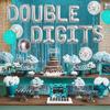 10th Birthday Decorations for Girl Teal, Double Digits Party Supplies Happy Birthday Banner Turquoise Cake Topper Sash Number 10 Double Digits Foil Balloon Backdrop Curtain for 10 Year Old Party Decor view 4