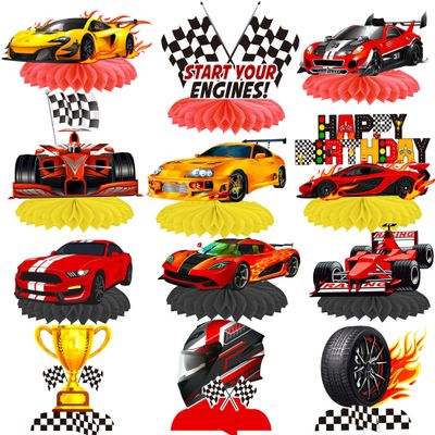 12Pcs Race Car Birthday Centerpieces for Children Car Racing Decorations for Race Car Birthday Supplies Race Car Party Supplies