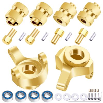 AllinRC Brass Steering Knuckles and Extended 7mm Wheel Hex Hub with Ball Bearings Compatible with Axial SCX24 1/24 RC Crawler Car AXI90081 Upgrades Parts (Gold)