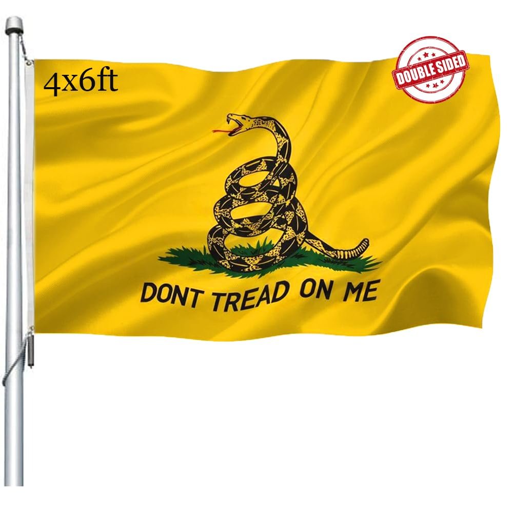 Dont Tread on Me Flag Double Sided 4x6 Outdoor- Heavy Duty Gadsden Don't Tread on Me Flags Banner with 2 Brass Grommets 4 Rows Stitched