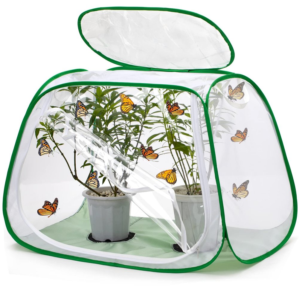 XingYunEr Outdoor Pop-up Large Insect and Butterfly Net Habitatwith Rainproof top Cover Increase Survival Rate, Windproof Trapezoidal DesignCollapsible Caterpillar Growing Mesh Cage Terrarium