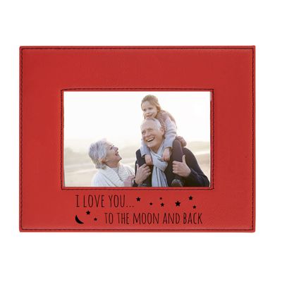 I Love you To The Moon And Back Laser Engraved Faux Leather Red Leatherette Wall Hanging/Tabletop 4x6 Horizontal Landscape Picture Group Family New First Time Seeing Grandchild Baby Photo Frame