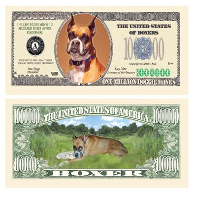 American Art Classics Pack of 100 - Boxer Dog Million Dollar Novelty Bill Collectible - Great Gift or Keepsake for Lovers of Boxers